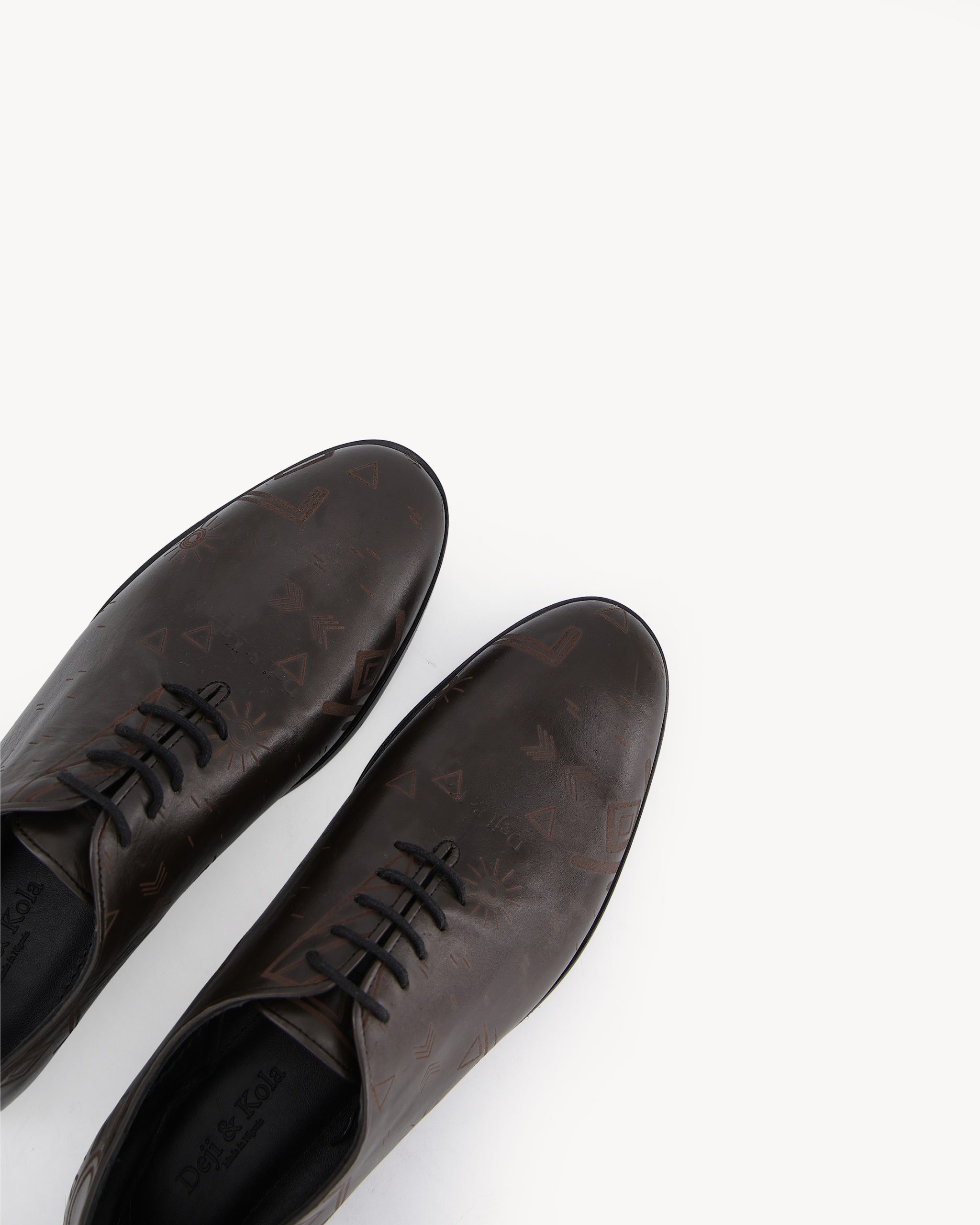 Shop Black Derby Shoe with Alkebulan Pattern | Deji & Kola