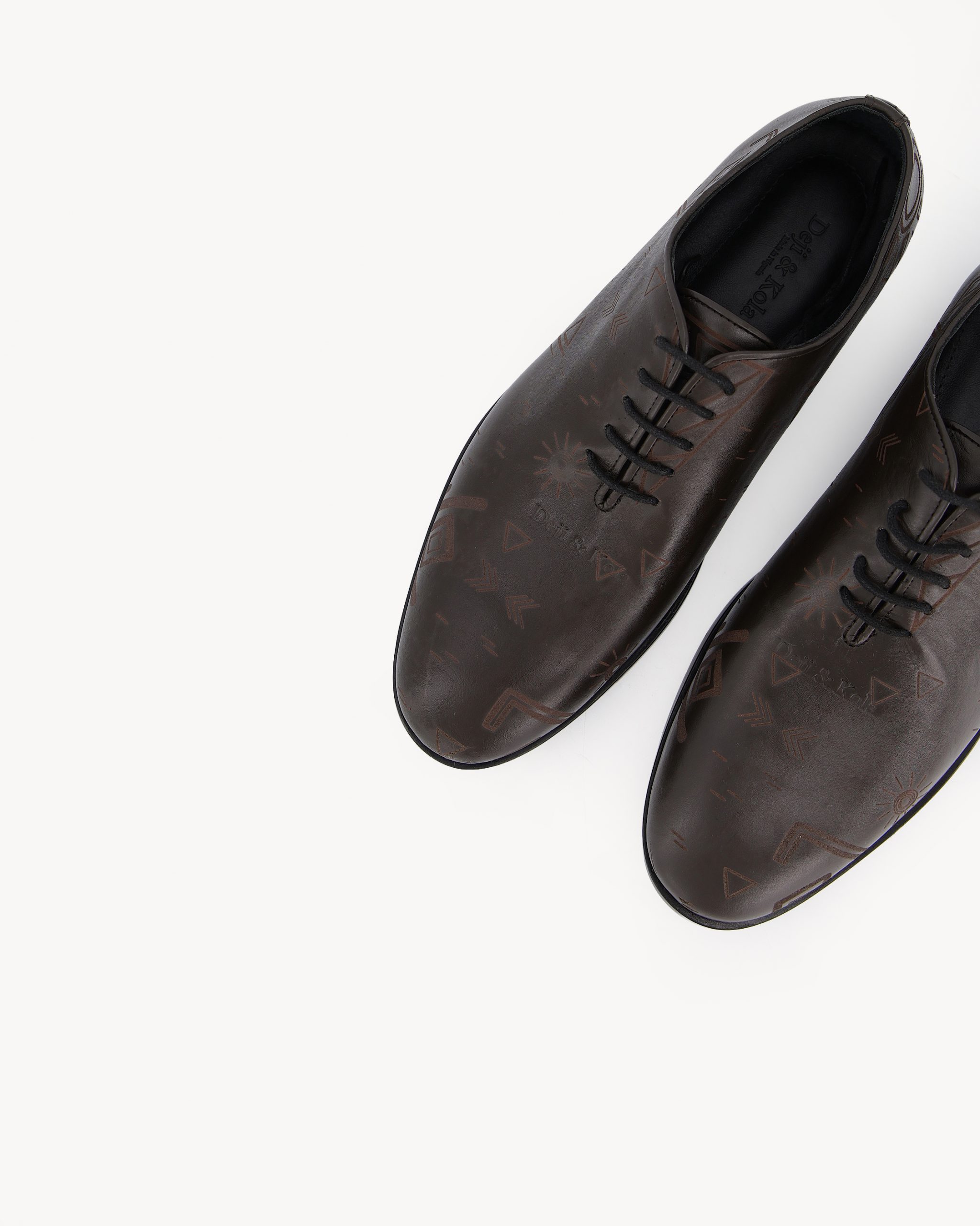 Shop Black Derby Shoe with Alkebulan Pattern | Deji & Kola