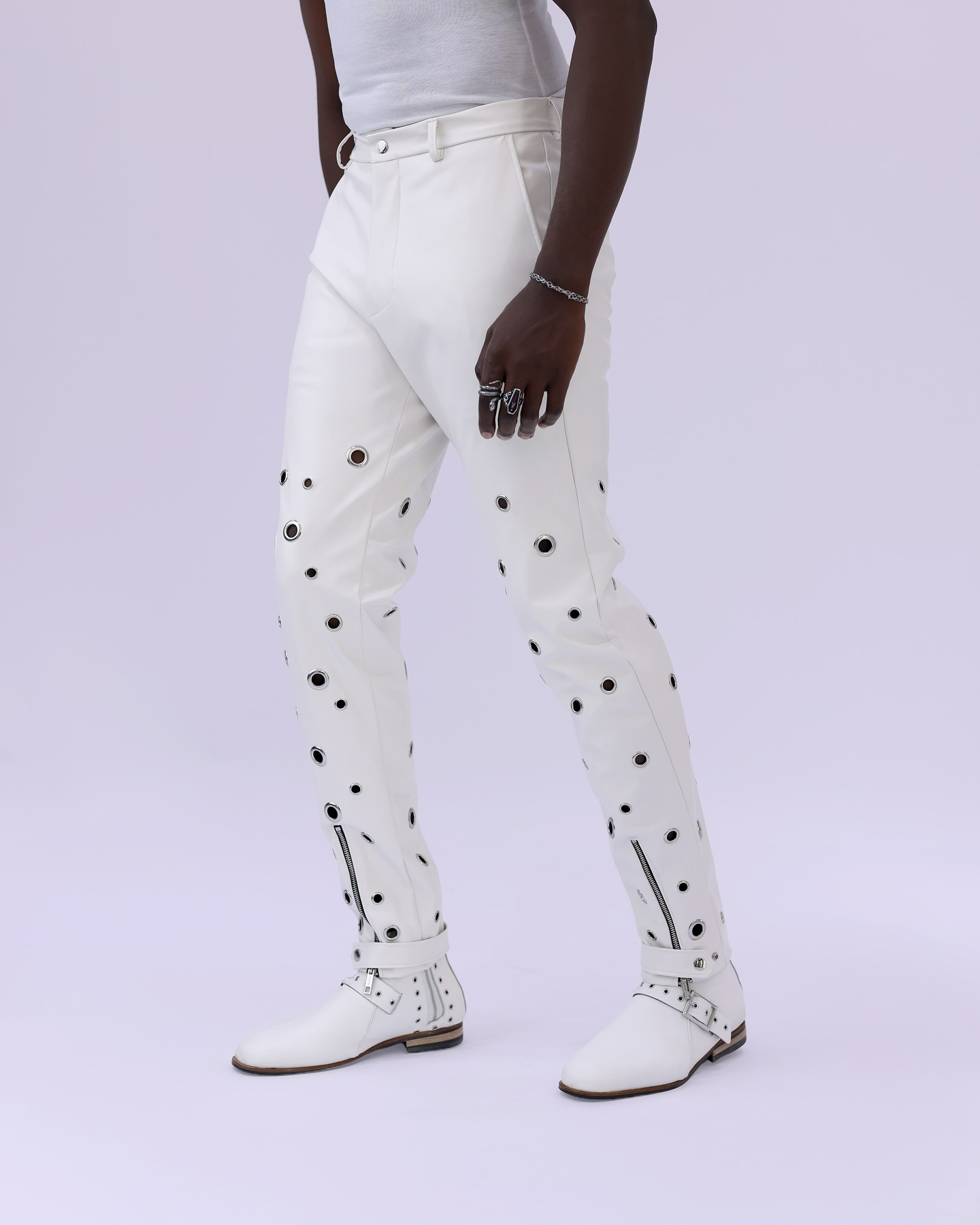 Shop White Grained Leather Pants – UC2-LK4 Pant | Deji & Kola
