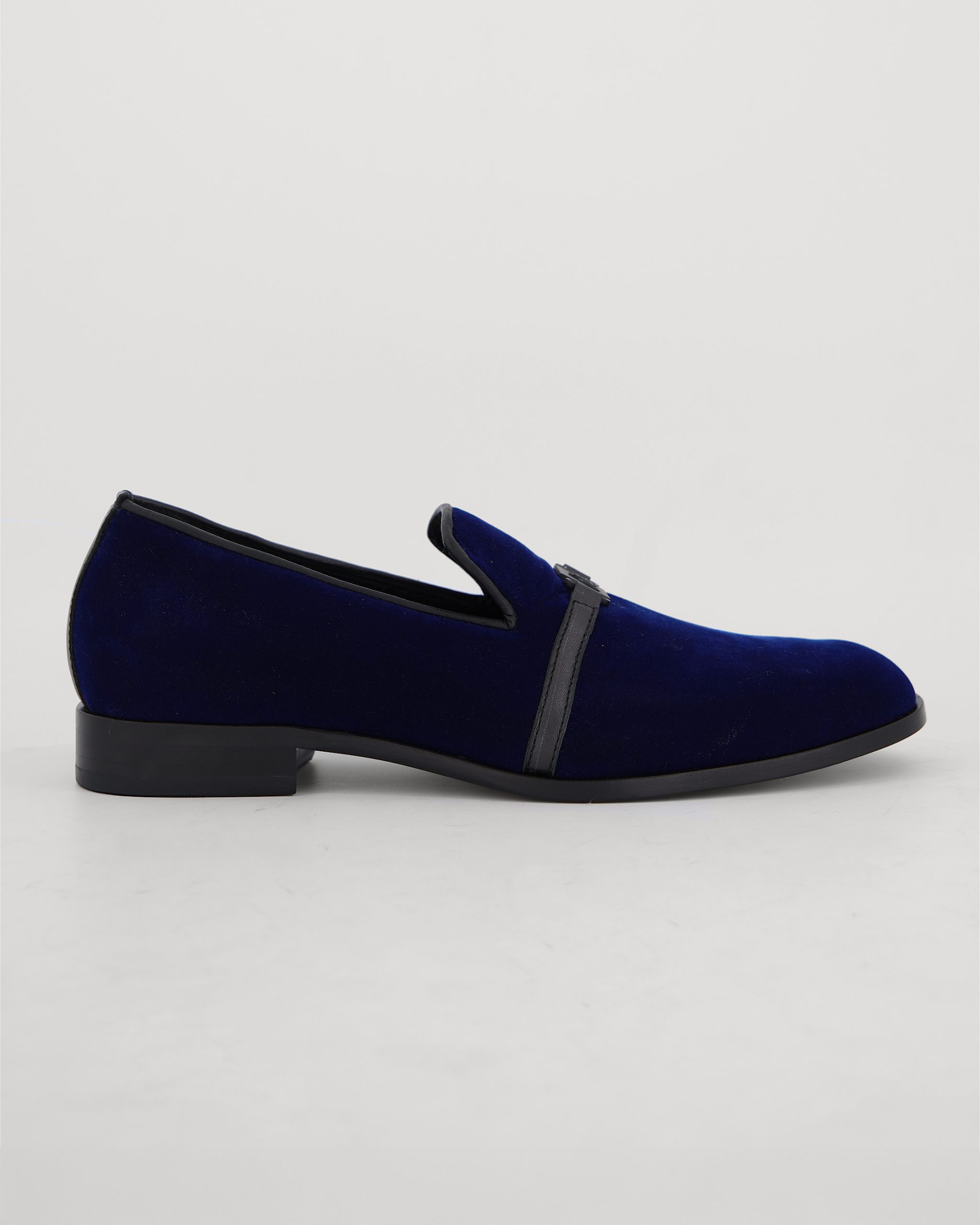 Shop Royal Blue Velvet Loafer with black leather strap | Deji & Kola