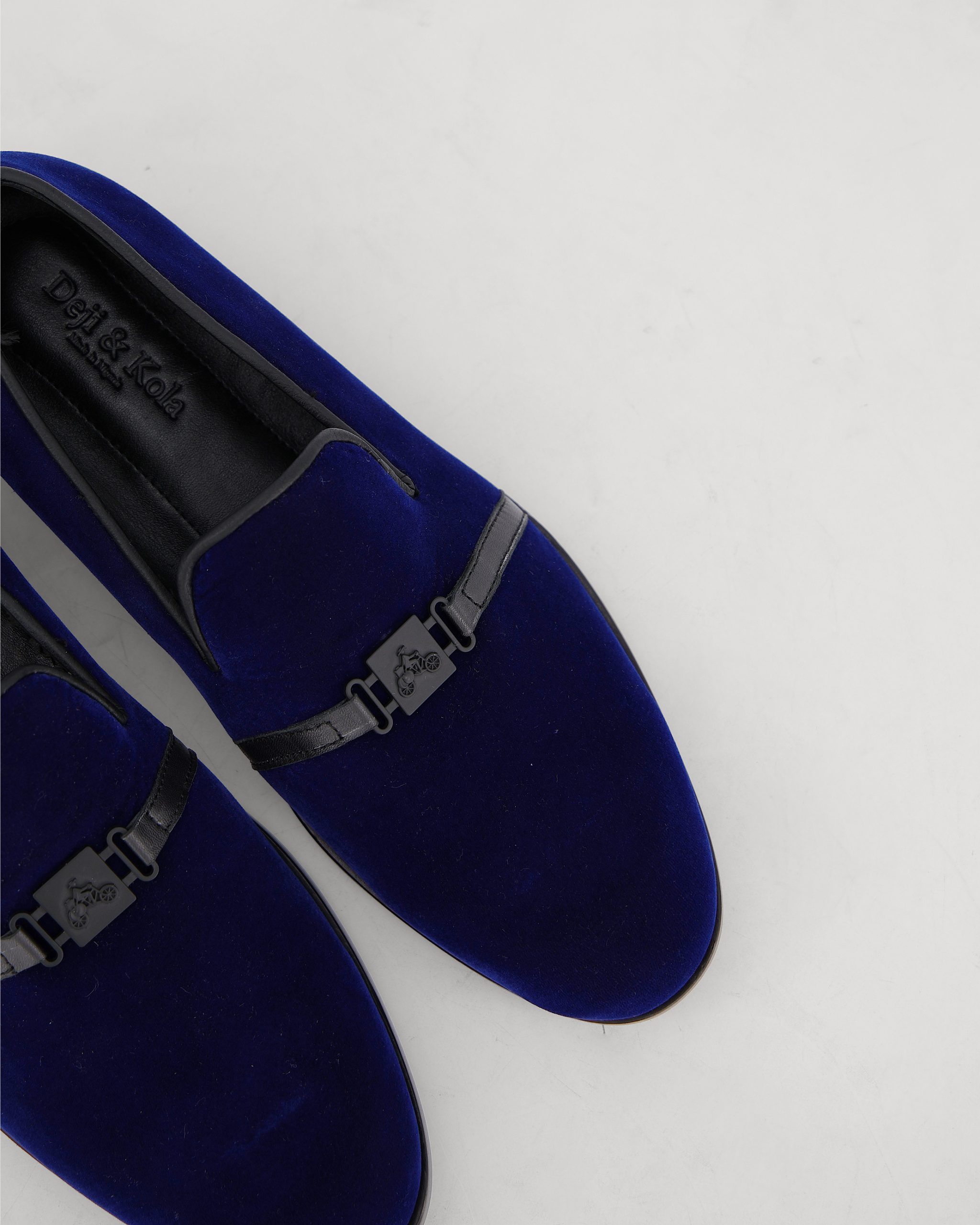 Shop Royal Blue Velvet Loafer with black leather strap | Deji & Kola