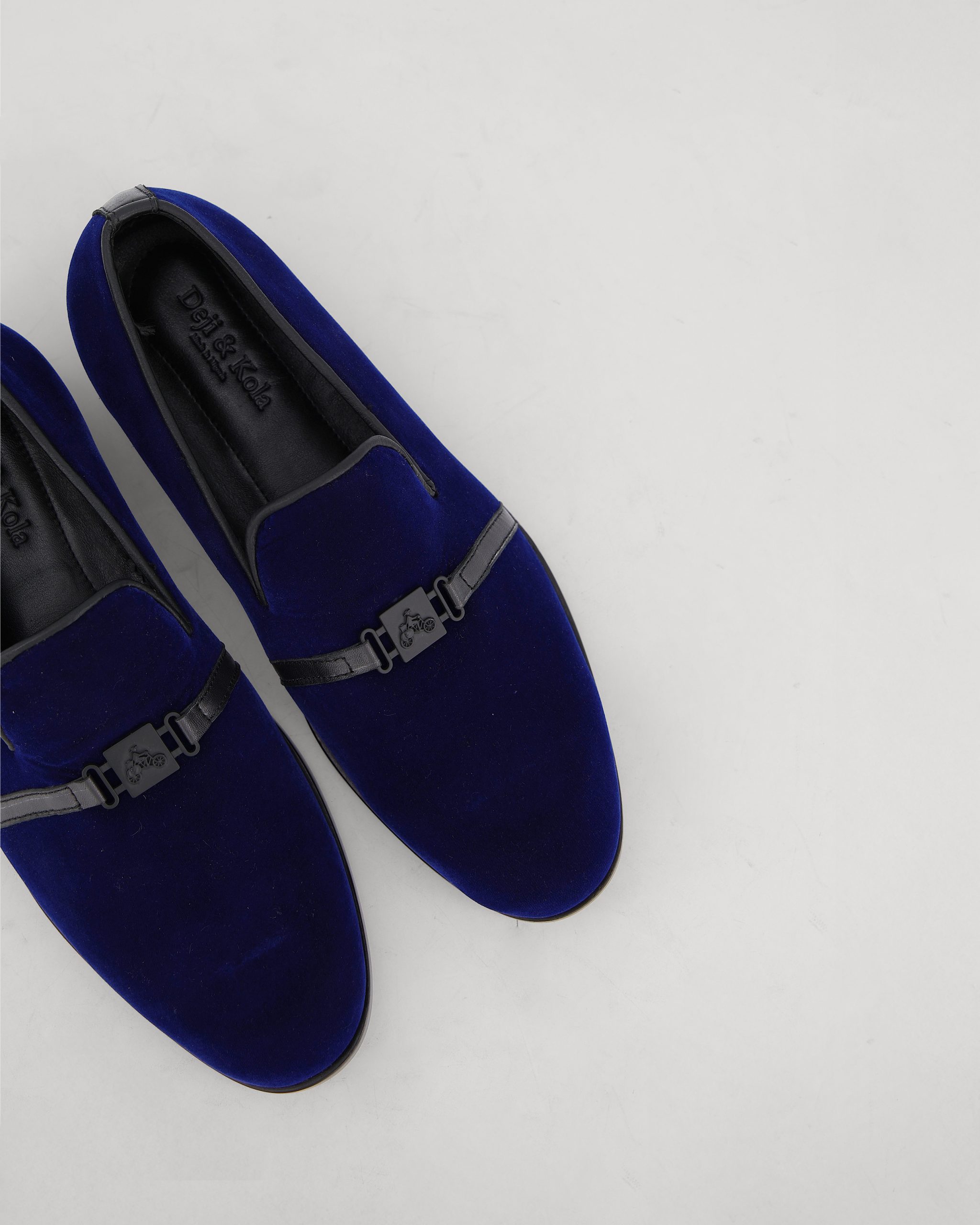 Shop Royal Blue Velvet Loafer with black leather strap | Deji & Kola
