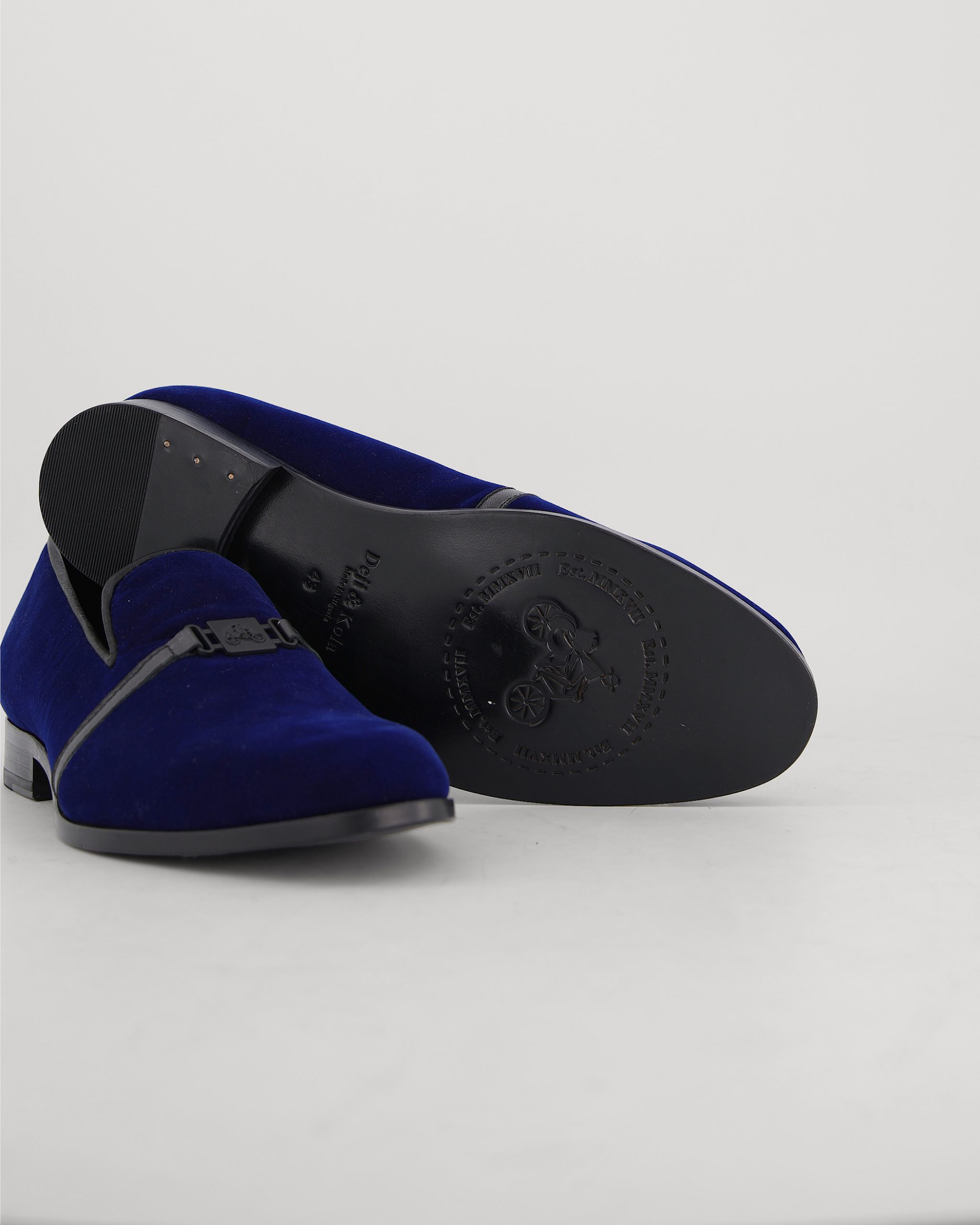 Shop Royal Blue Velvet Loafer with black leather strap | Deji & Kola
