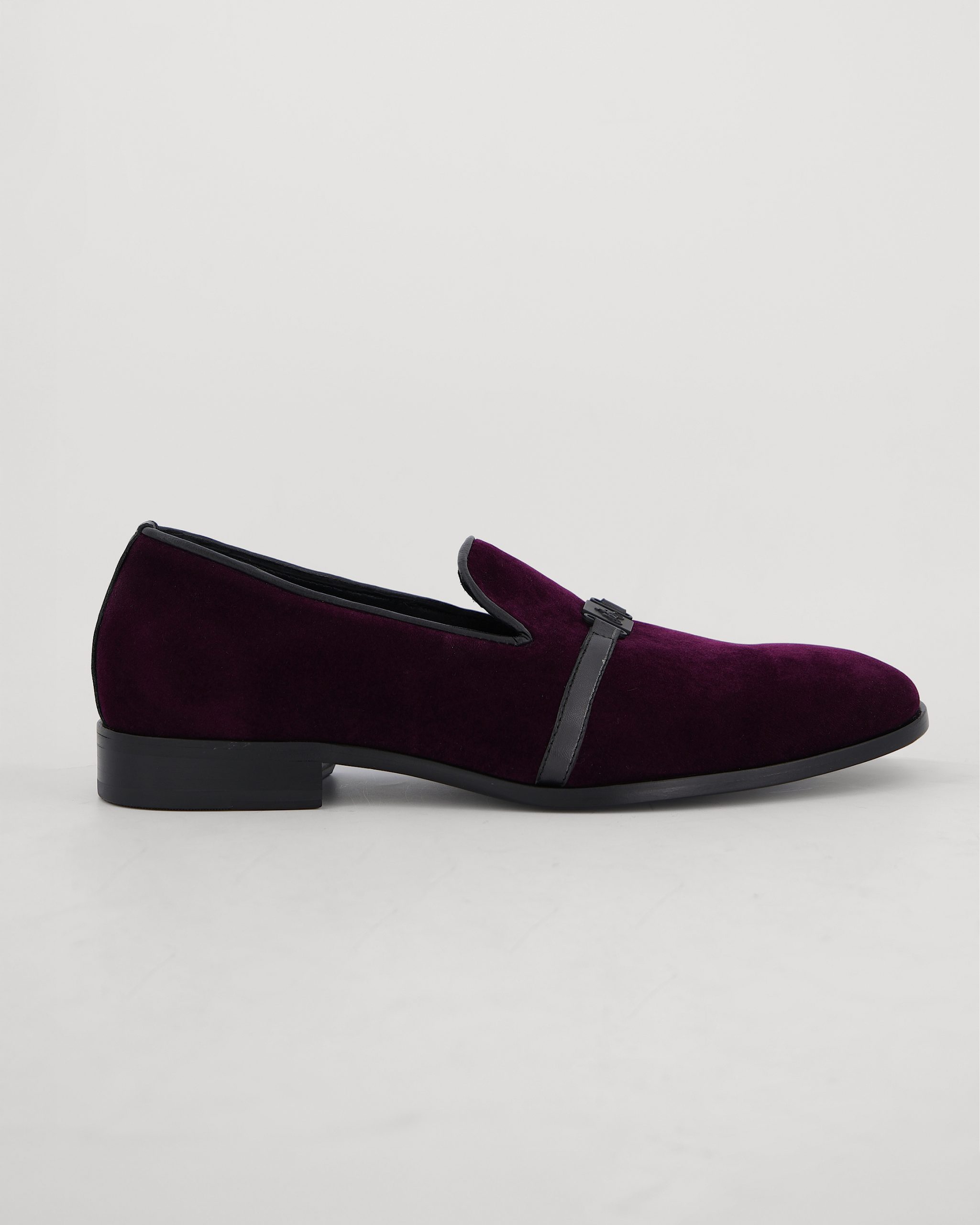 Shop Purple Velvet Loafer with black leather strap | Deji & Kola