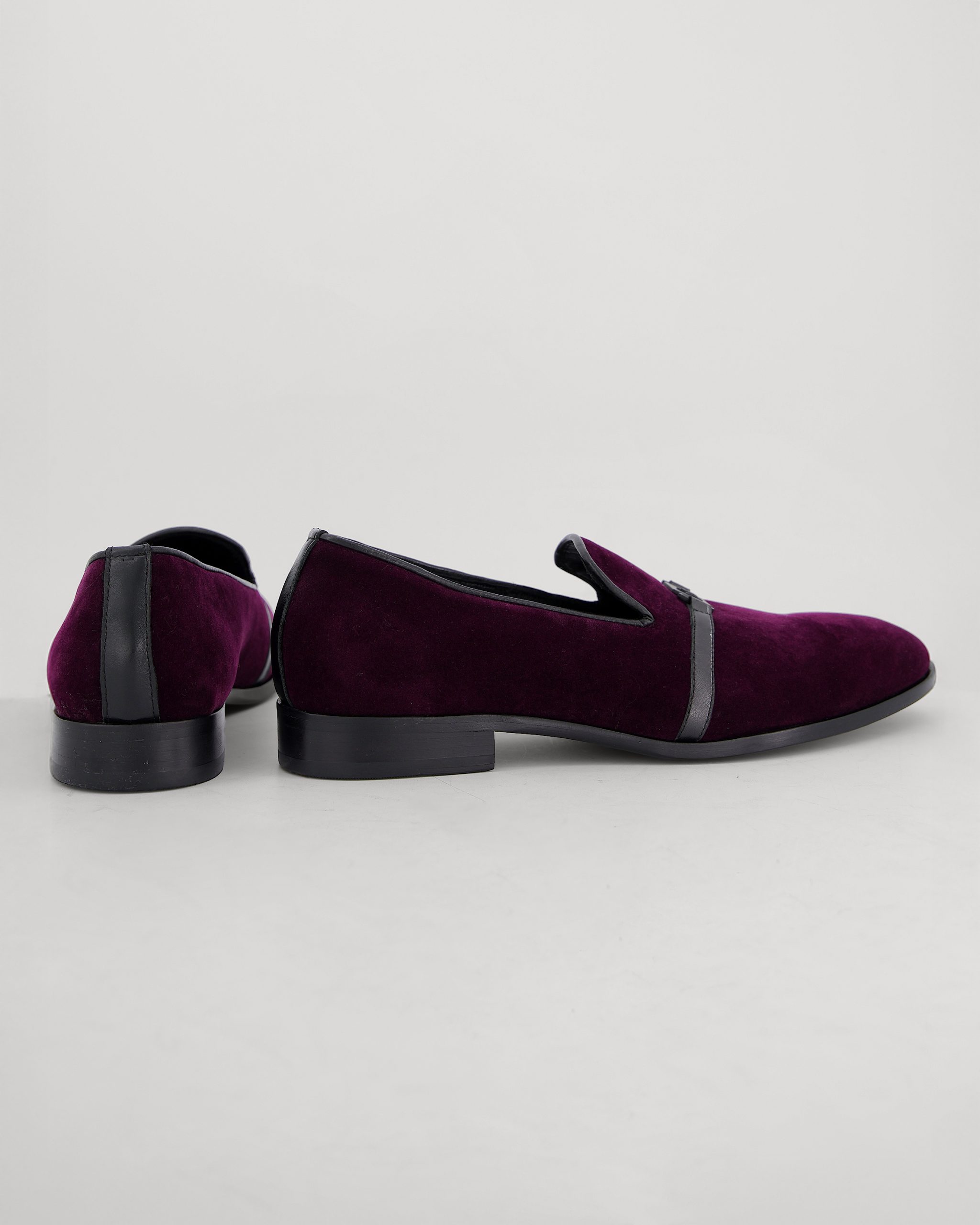 Shop Purple Velvet Loafer with black leather strap | Deji & Kola