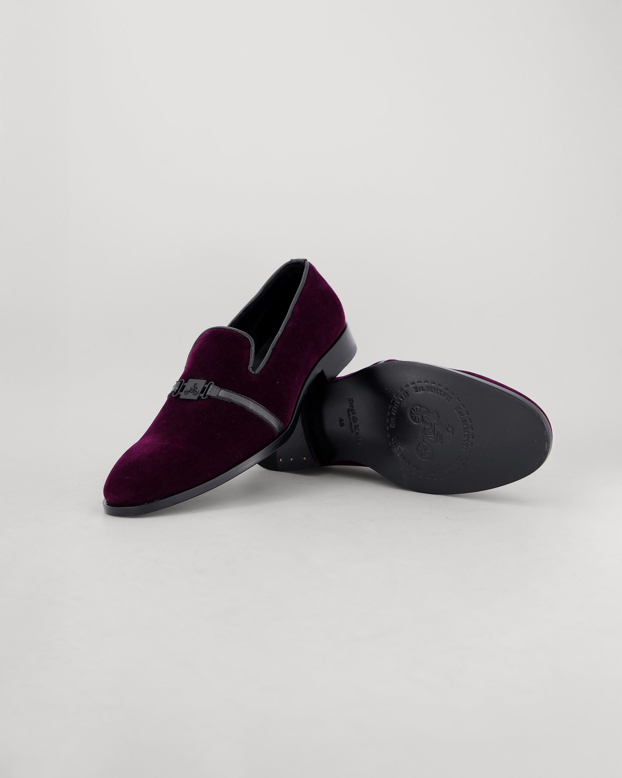 Shop Purple Velvet Loafer with black leather strap | Deji & Kola