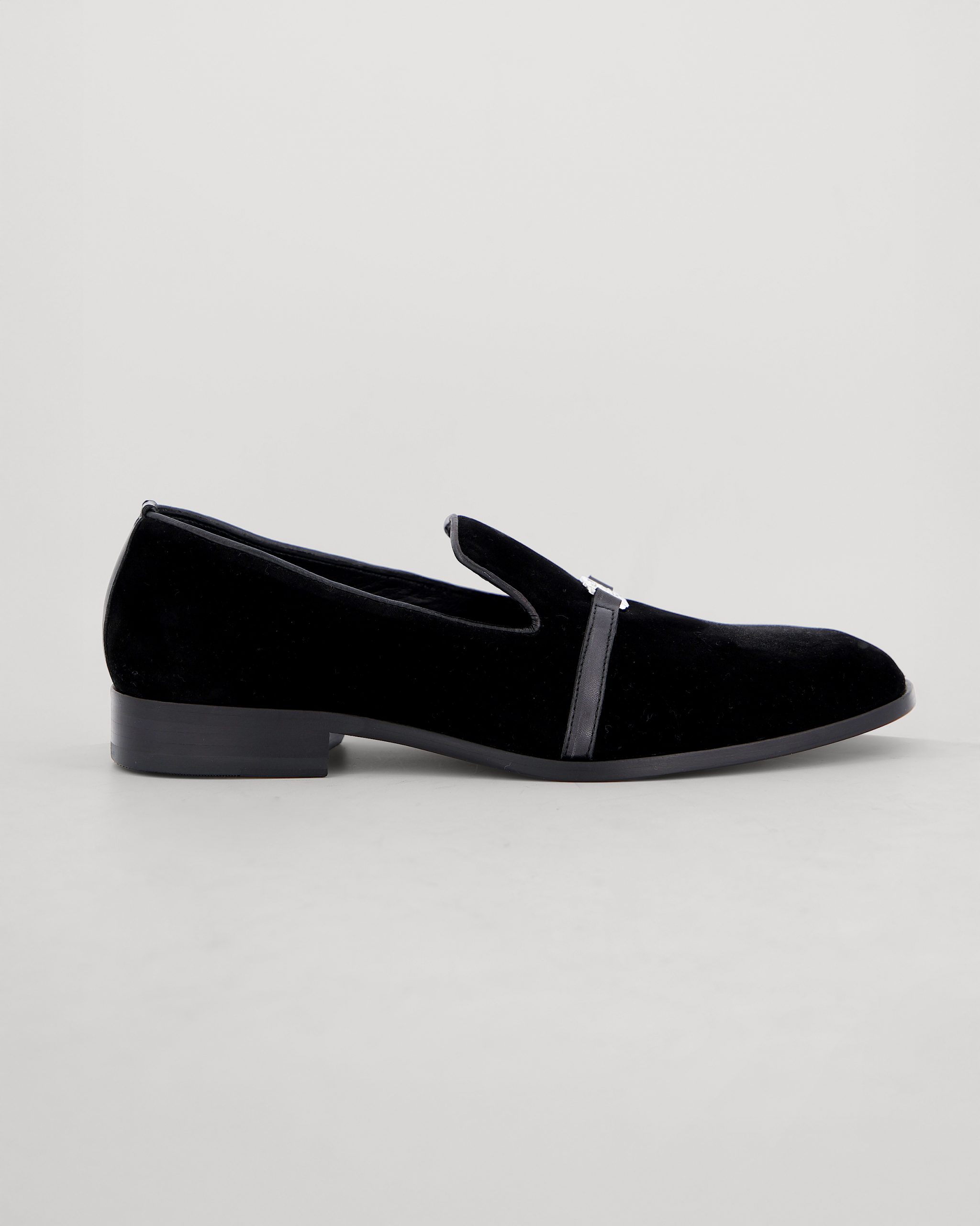Shop Black Velvet Loafer with brown leather strap | Deji & Kola