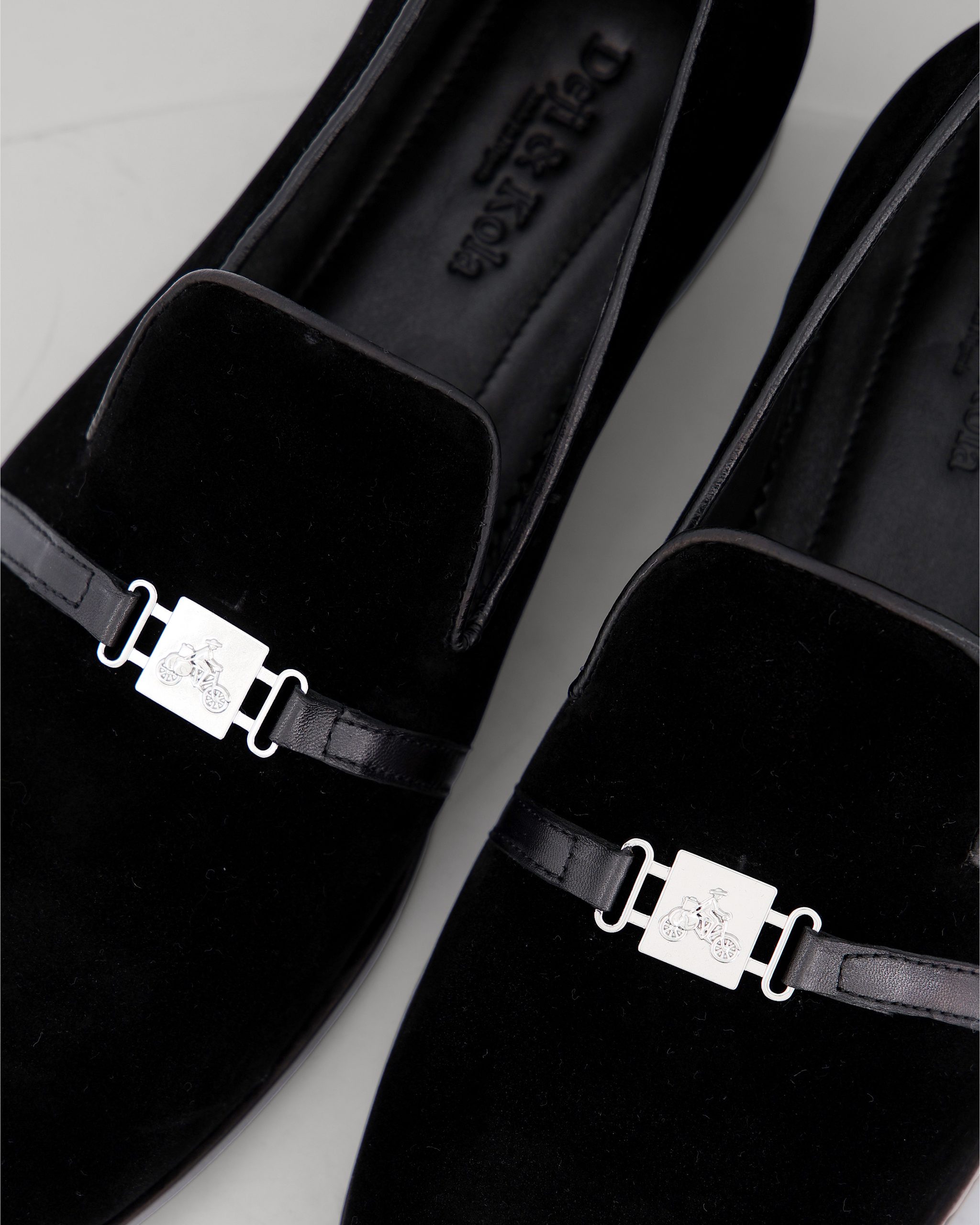 Shop Black Velvet Loafer with brown leather strap | Deji & Kola