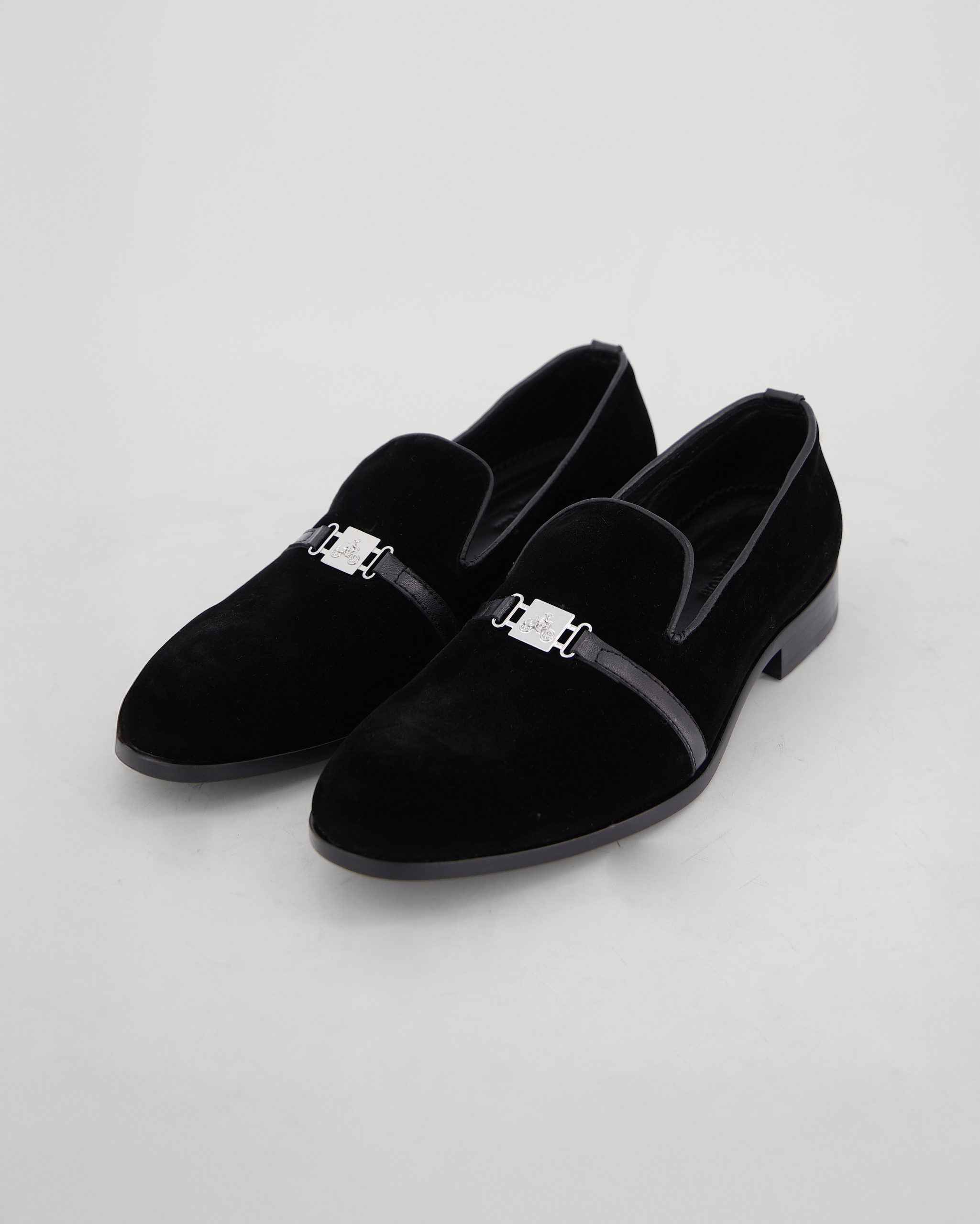 Shop Black Velvet Loafer with brown leather strap | Deji & Kola