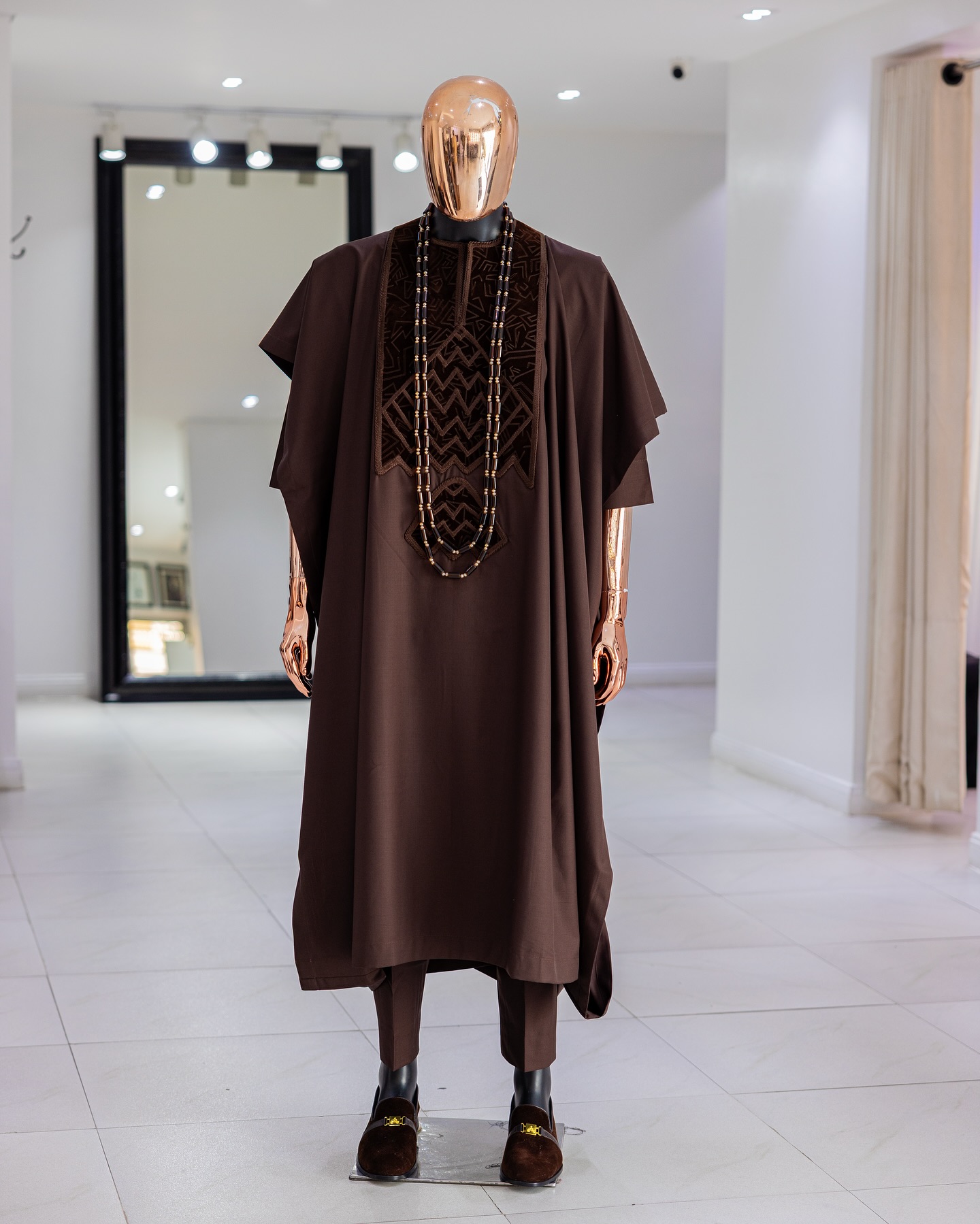 Shop Chocolate Brown Alkebulan Agbada Set | Deji & Kola