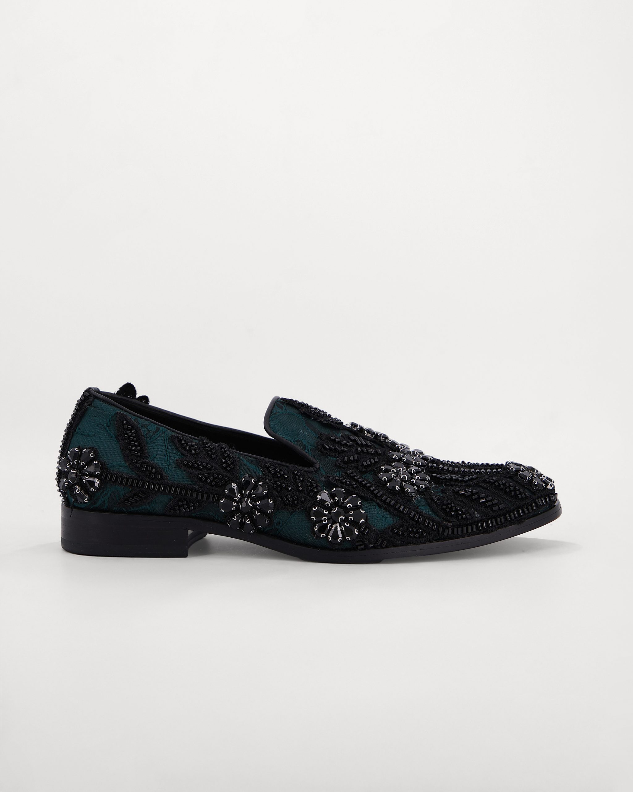 Shop Green Floral Jacquard with Black Embellishments | Deji & Kola
