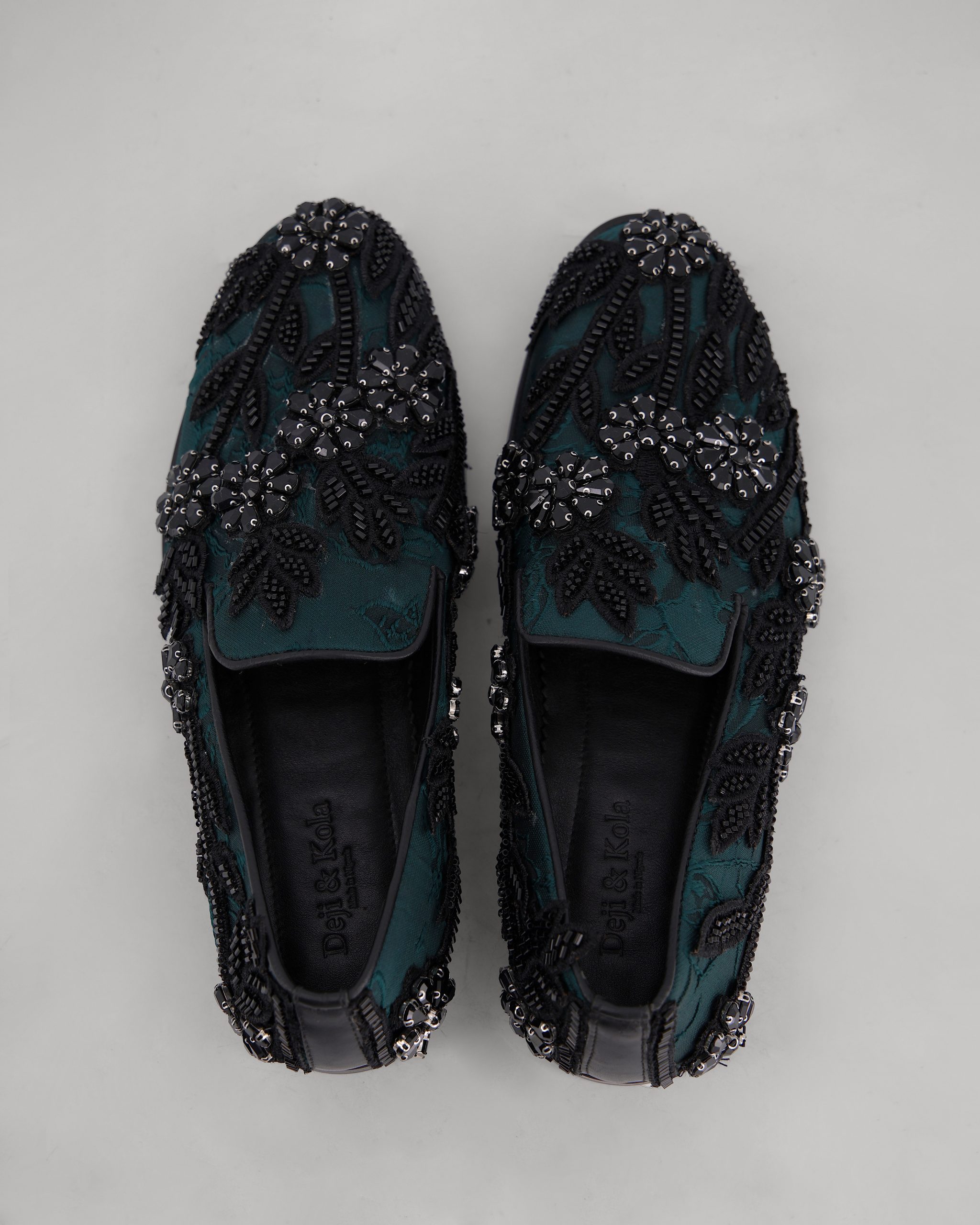 Shop Green Floral Jacquard with Black Embellishments | Deji & Kola