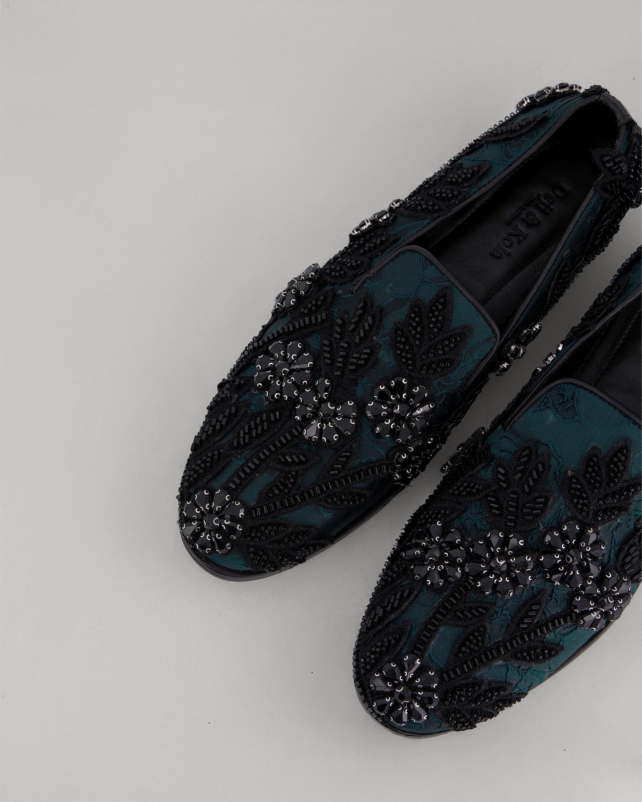 Shop Green Floral Jacquard with Black Embellishments | Deji & Kola