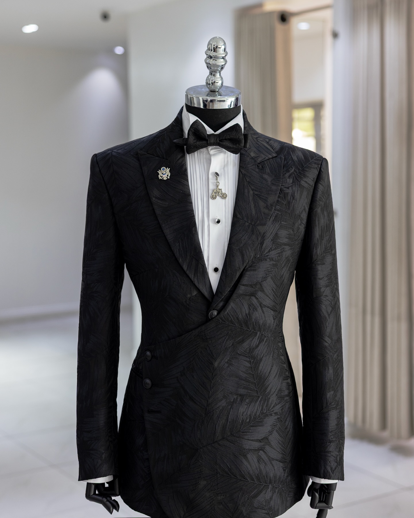 Shop Black Jacquard Wrap for Men - Cedar Suit | Deji & Kola