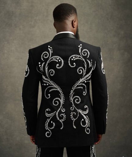 The "Pearls & Crystal" – Black Tuxedo Suit Embellished with Pearls