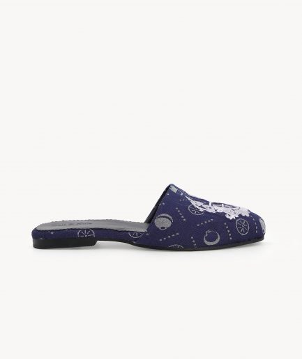 Blue Embroidered Slip-On Mule