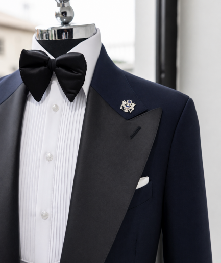 The "Classic" – Navy Blue Peak Lapel Tuxedo