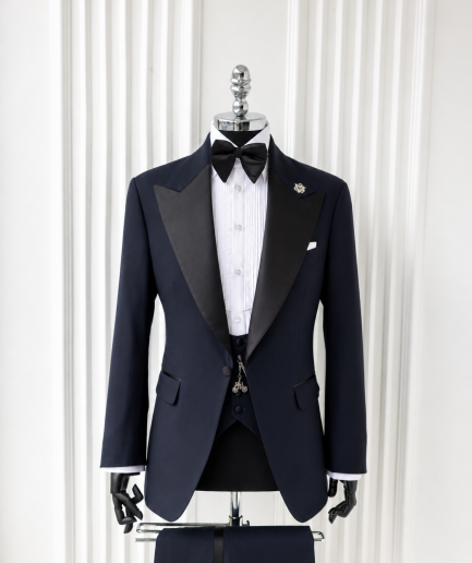 The "Classic" – Navy Blue Peak Lapel Tuxedo
