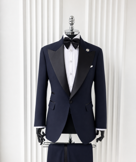 The "Classic" – Navy Blue Peak Lapel Tuxedo