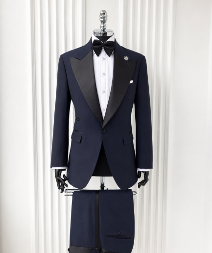 The "Classic" – Navy Blue Peak Lapel Tuxedo