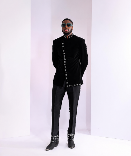 The "RAS-19" – Black Layered Safari Suit with Silver Eyelet