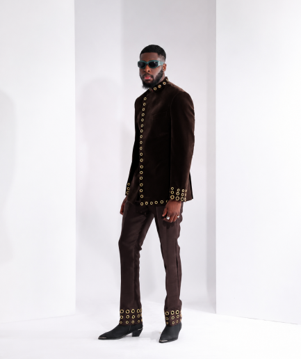 The "RAS-19" – Brown Layered Safari Suit with Gold Eyelet