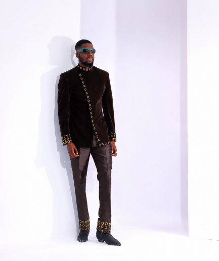 The "RAS-19" – Brown Layered Safari Suit with Gold Eyelet