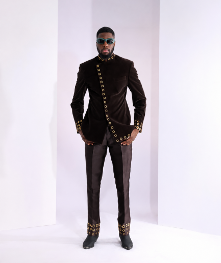 The "RAS-19" – Brown Layered Safari Suit with Gold Eyelet