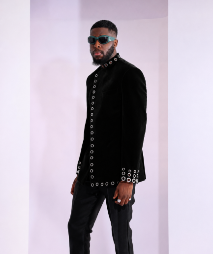 The "RAS-19" – Black Layered Safari Suit with Silver Eyelet
