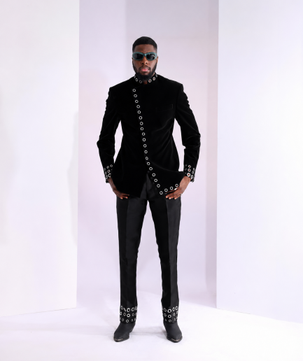 The "RAS-19" – Black Layered Safari Suit with Silver Eyelet