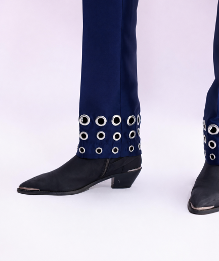 The "RAS-19" – Navy Blue Layered Safari Suit with Silver Eyelet