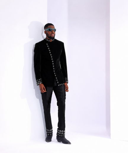 The "RAS-19" – Black Layered Safari Suit with Silver Eyelet