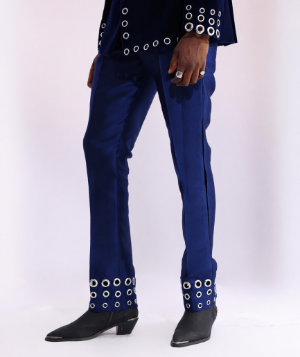 The "RAS-19" – Navy Blue Layered Safari Suit with Silver Eyelet