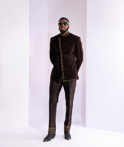 The "RAS-19" – Brown Layered Safari Suit with Gold Eyelet