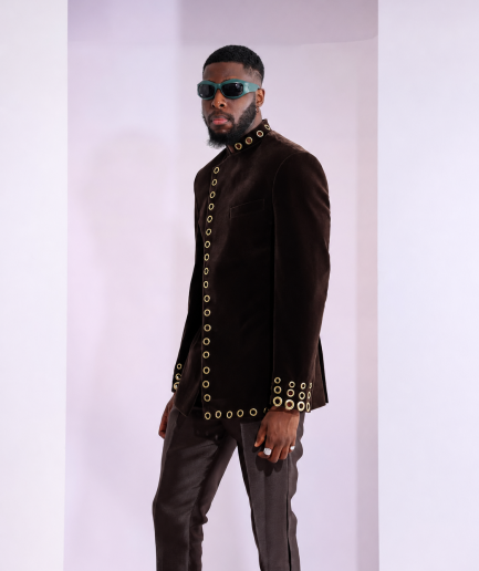 The "RAS-19" – Brown Layered Safari Suit with Gold Eyelet