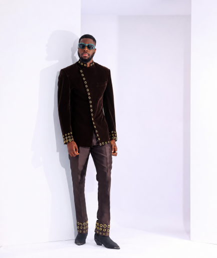 The "RAS-19" – Brown Layered Safari Suit with Gold Eyelet