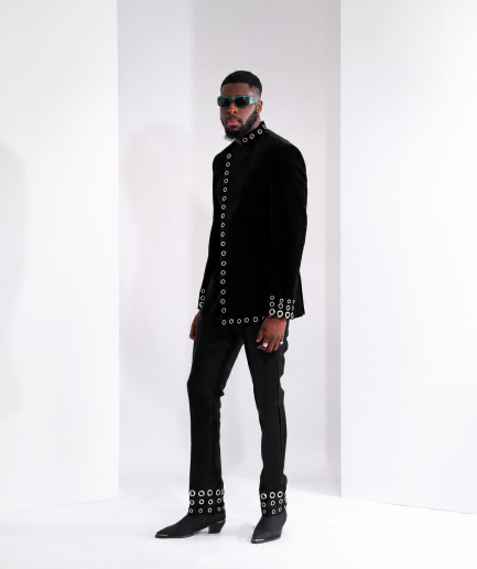 The "RAS-19" – Black Layered Safari Suit with Silver Eyelet