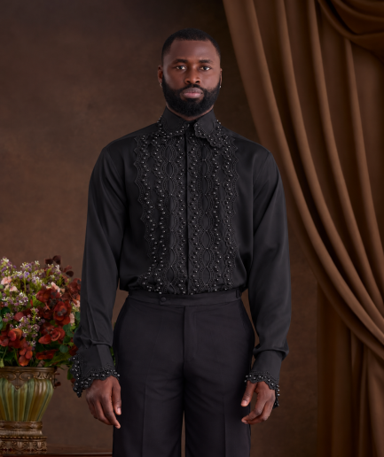 Black Beaded Silk Shirt