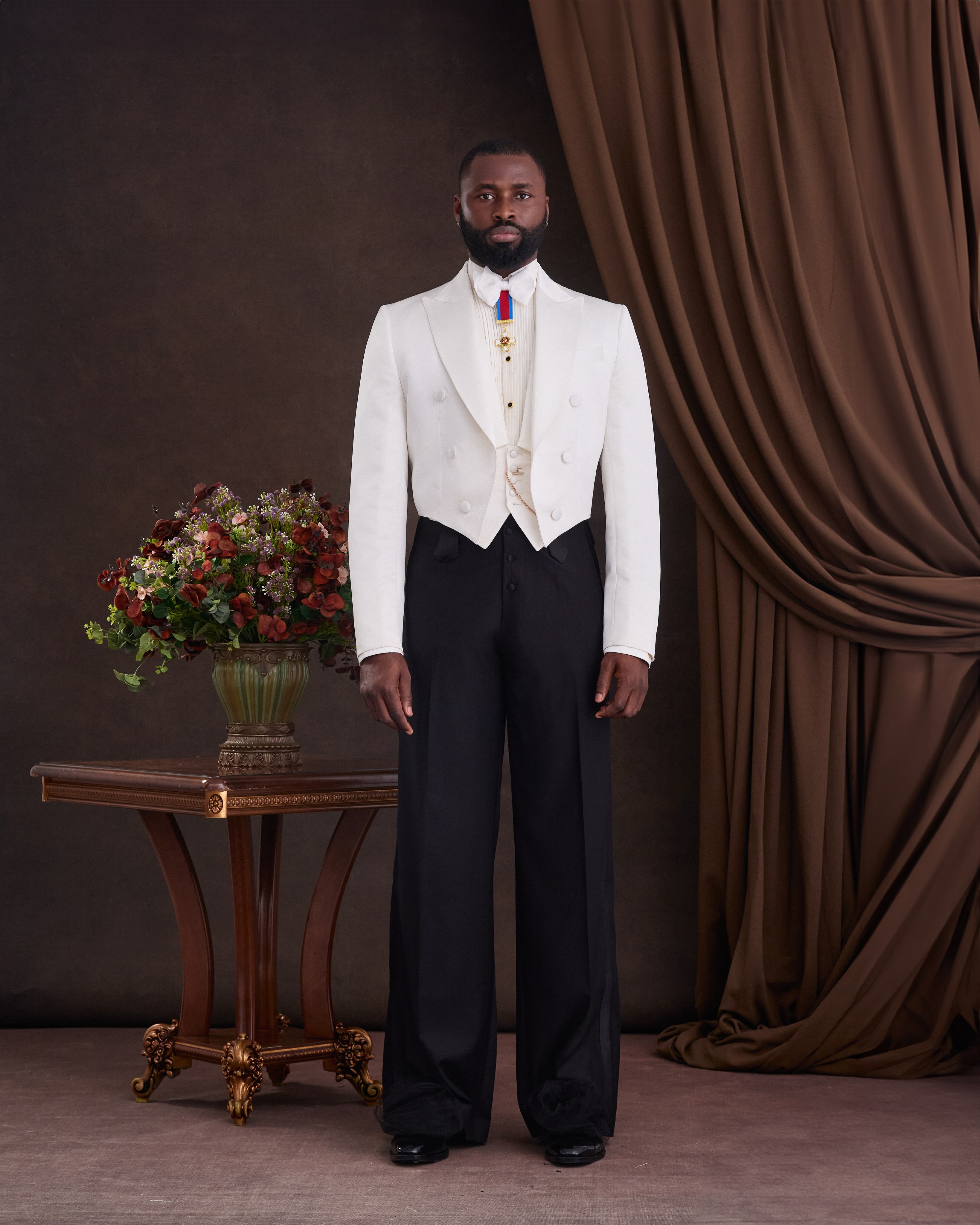 Buy Ivory White Mikado Silk Crop Suit | Deji & Kola An Ivory White Mikado Silk Crop Suit