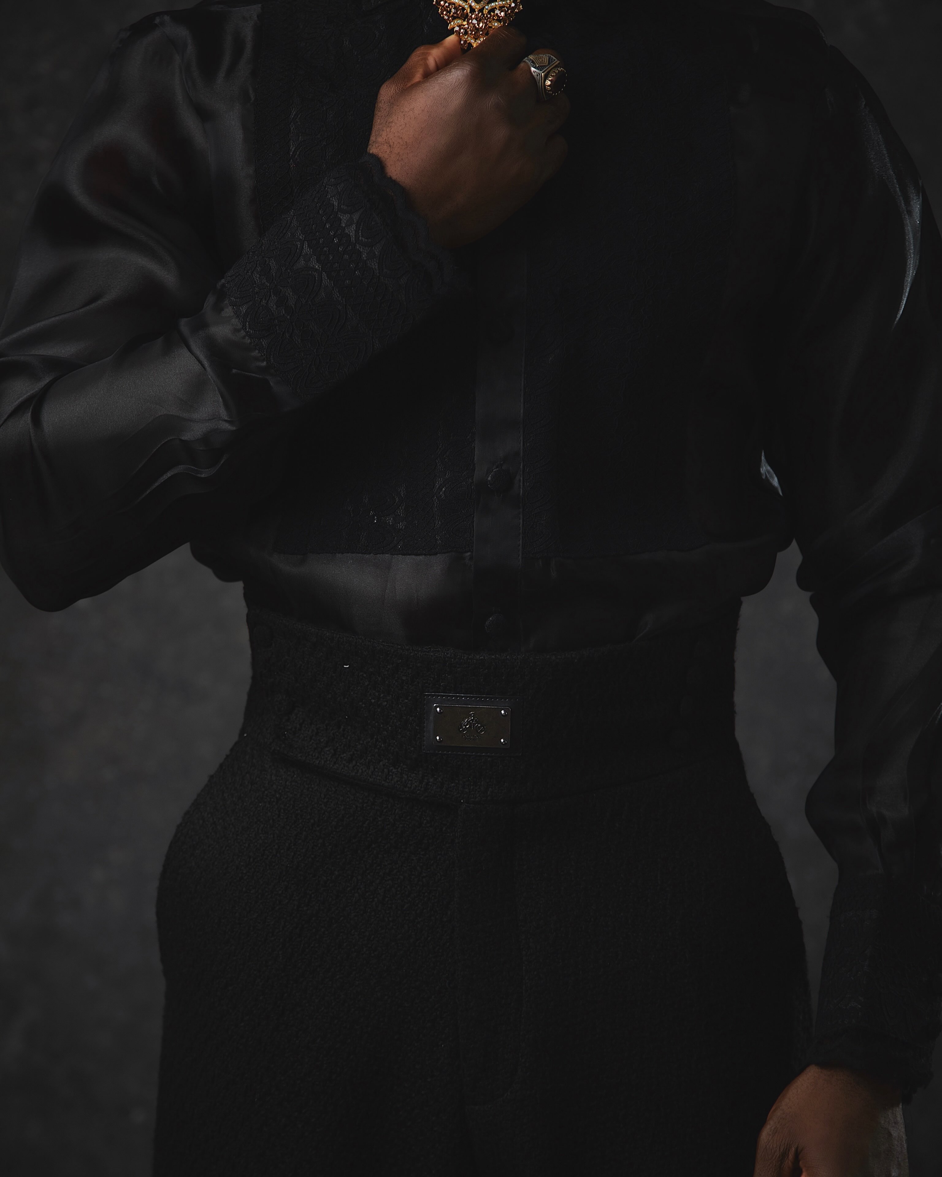 Buy Adam Terra Look 8 – Black Laced Front Detail Shirt | Deji&Kola Black Laced Organza Shirt.