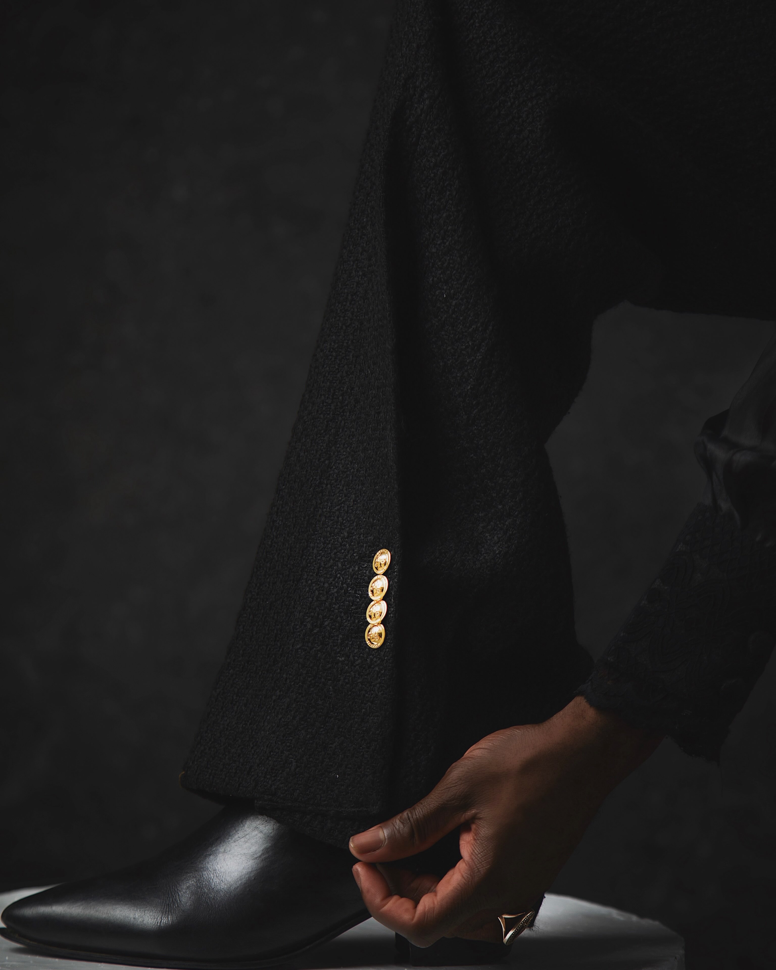 Buy Adam Terra Look 8 – Black Laced Front Detail Shirt | Deji&Kola Black Laced Organza Shirt.