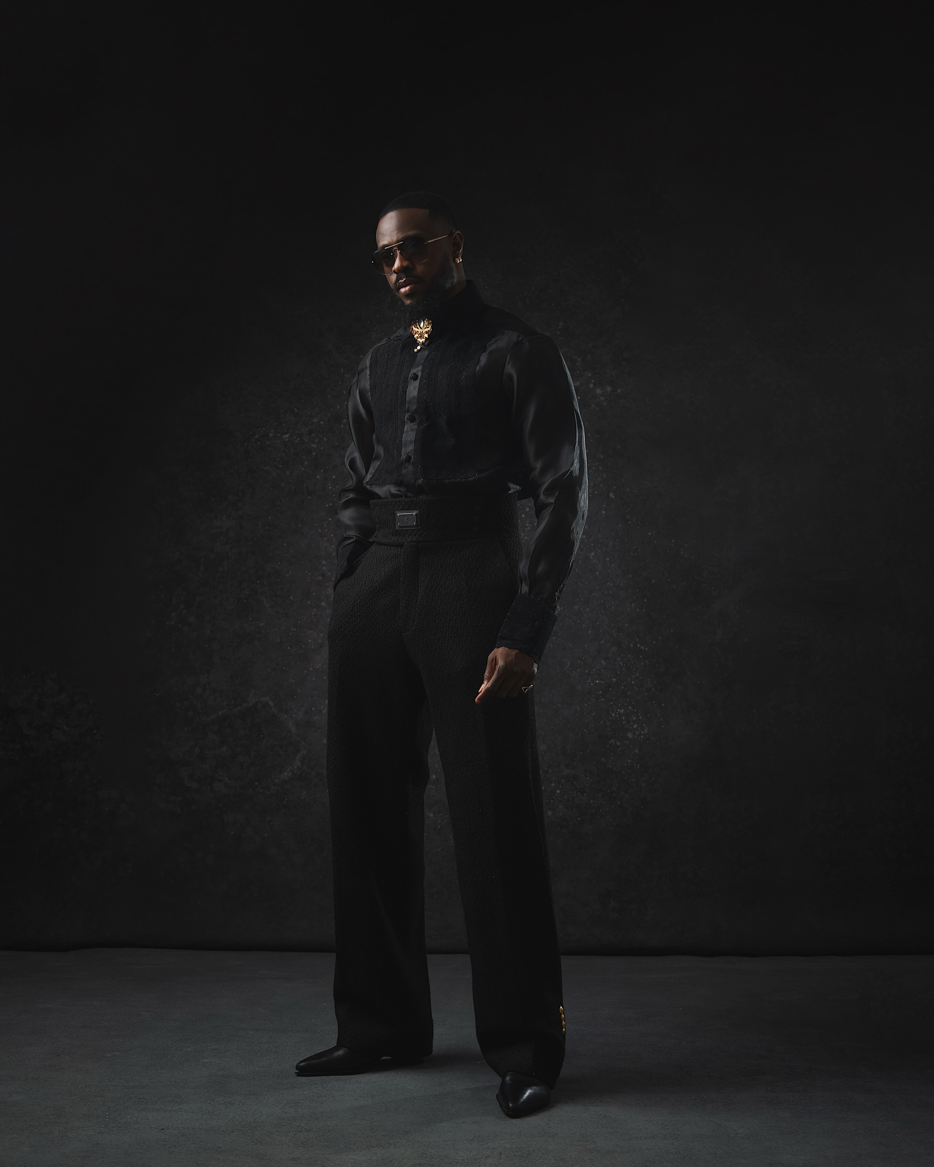 Buy Adam Terra Look 8 – Black Laced Front Detail Shirt | Deji&Kola Black Laced Organza Shirt.
