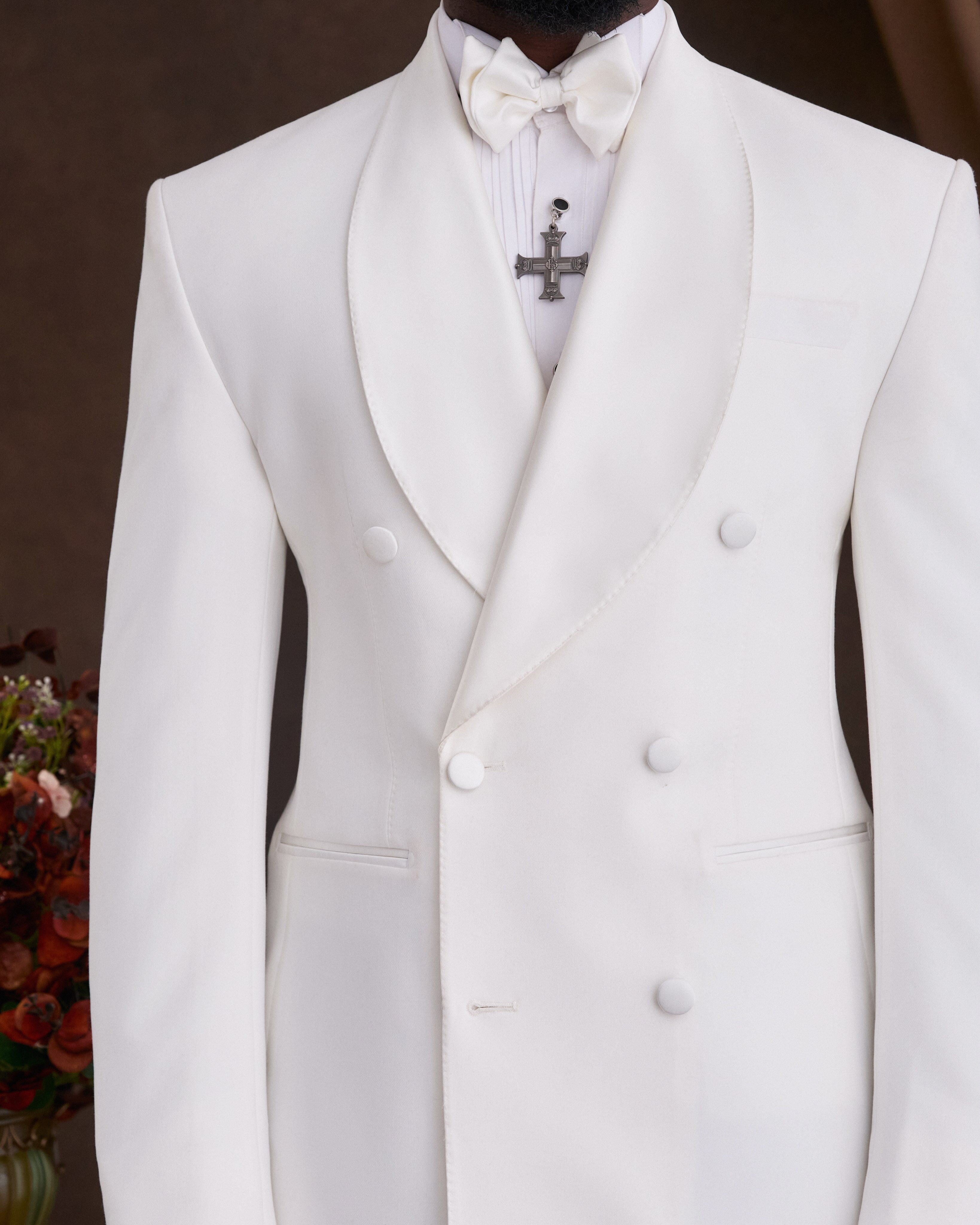 Buy Ivory White Double-Breasted Shawl Lapel Suit | Deji & Kola Ivory White Double-Breasted Suit