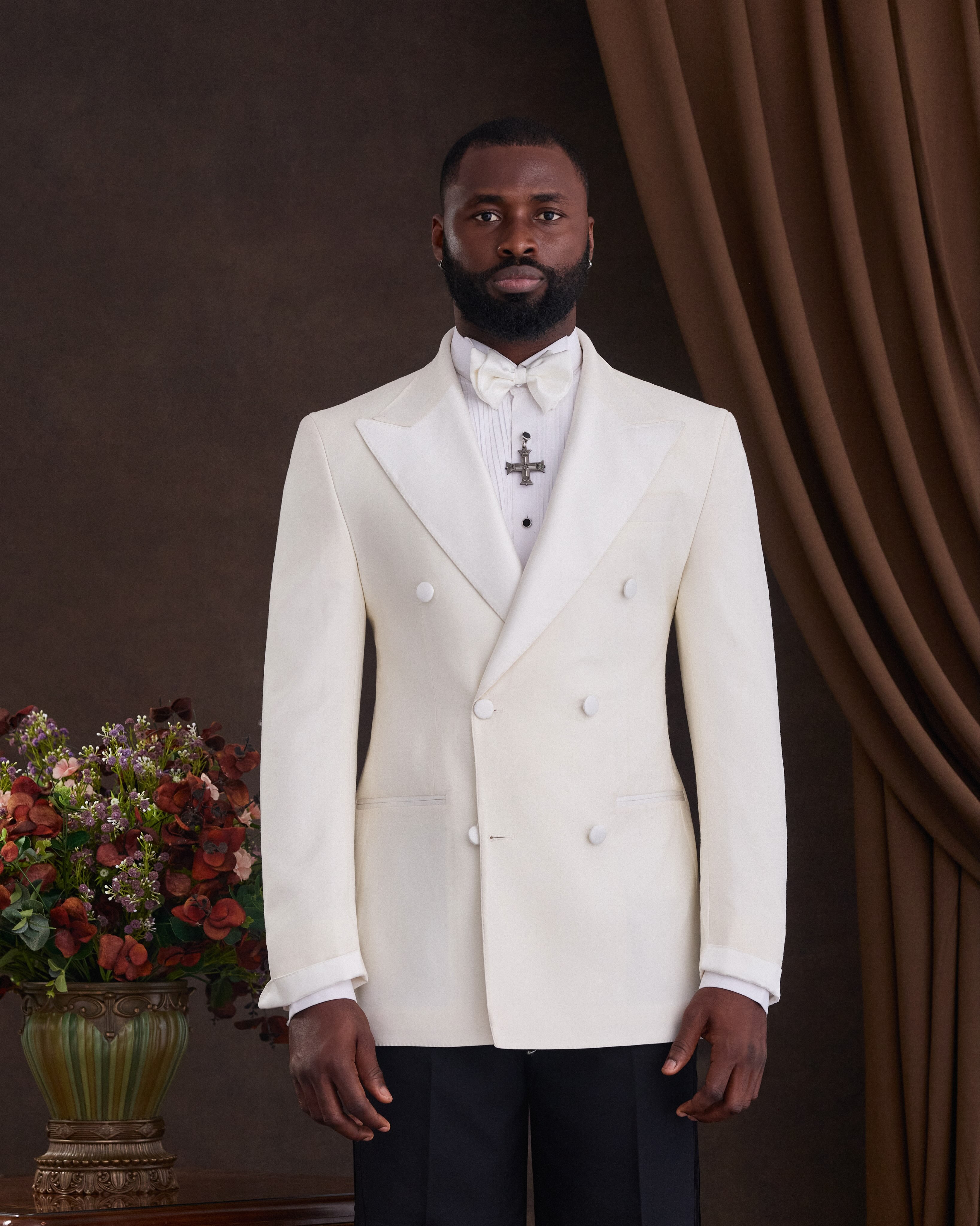 Buy Ivory White Double-Breasted Peak Lapel Suit | Deji & Kola Ivory White Double-Breasted Suit