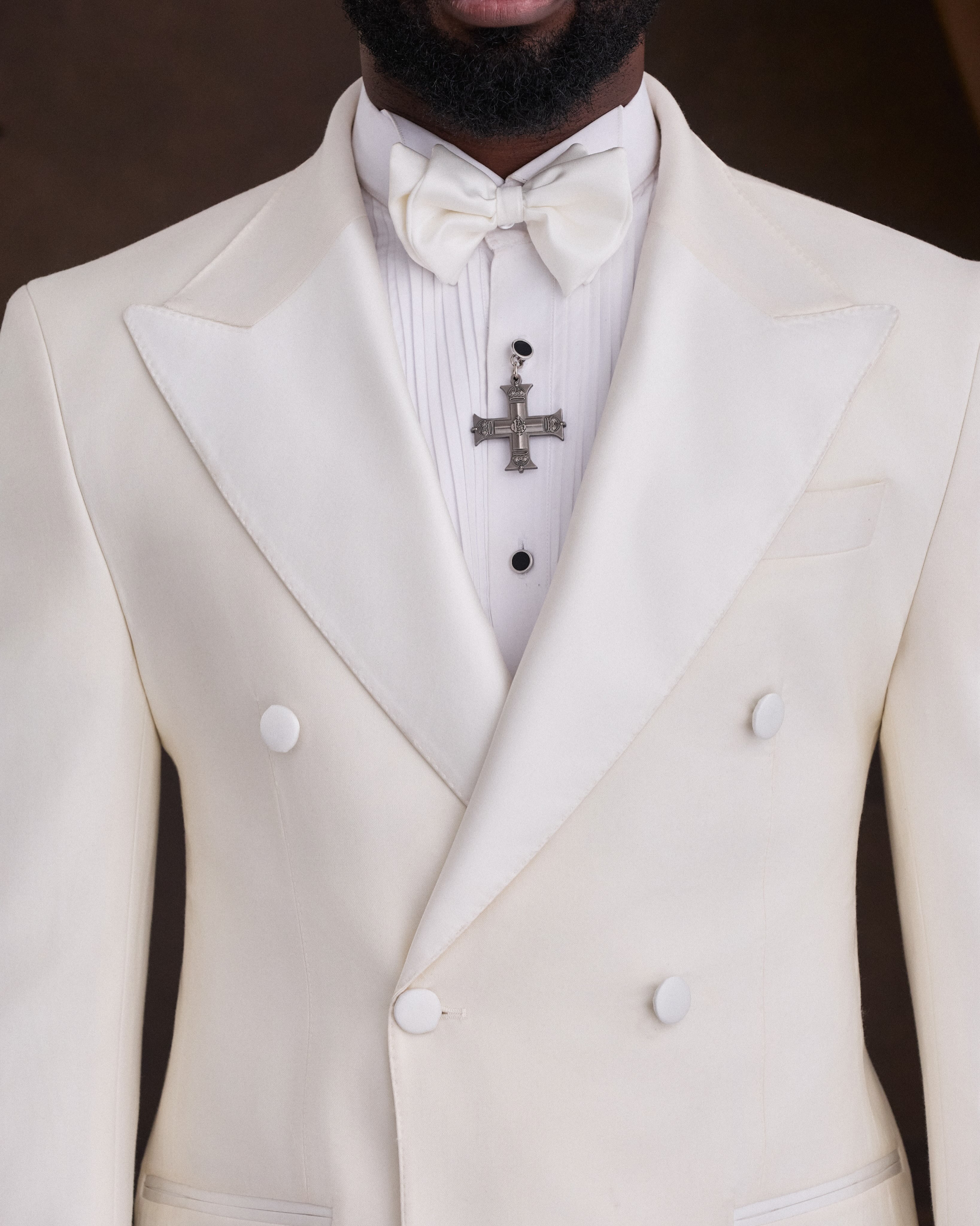 Buy Ivory White Double-Breasted Peak Lapel Suit | Deji & Kola Ivory White Double-Breasted Suit