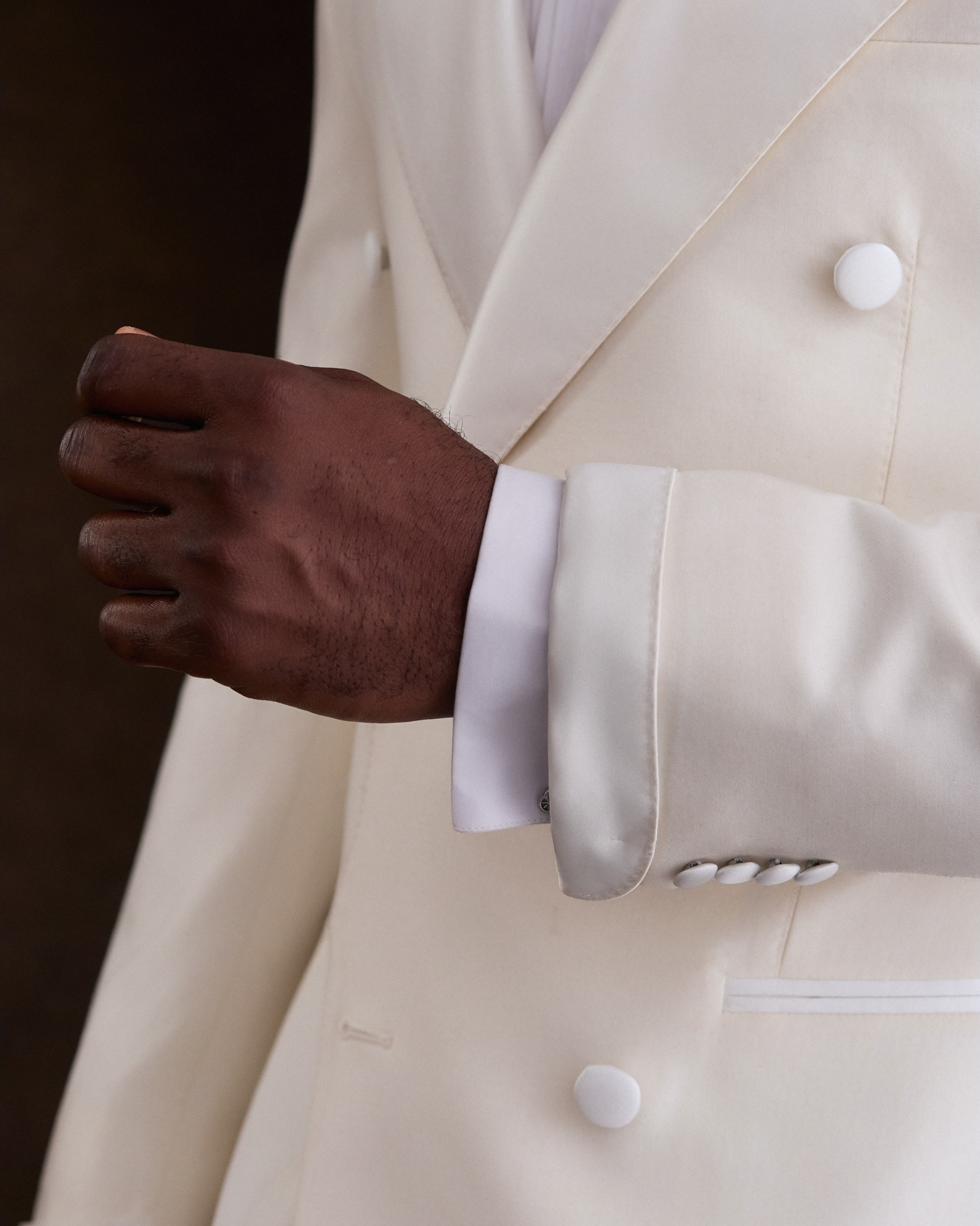 Buy Ivory White Double-Breasted Peak Lapel Suit | Deji & Kola Ivory White Double-Breasted Suit