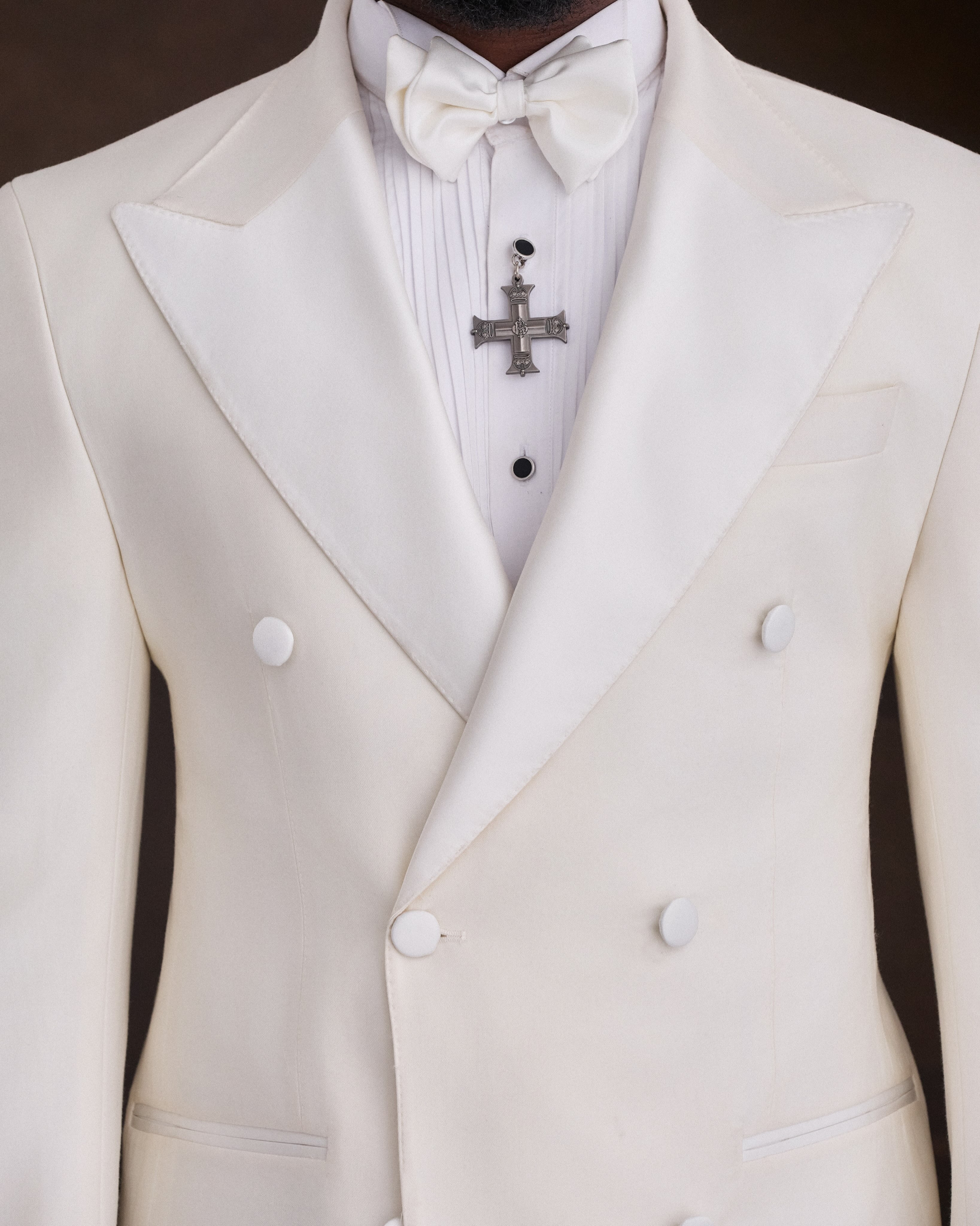 Buy Ivory White Double-Breasted Peak Lapel Suit | Deji & Kola Ivory White Double-Breasted Suit