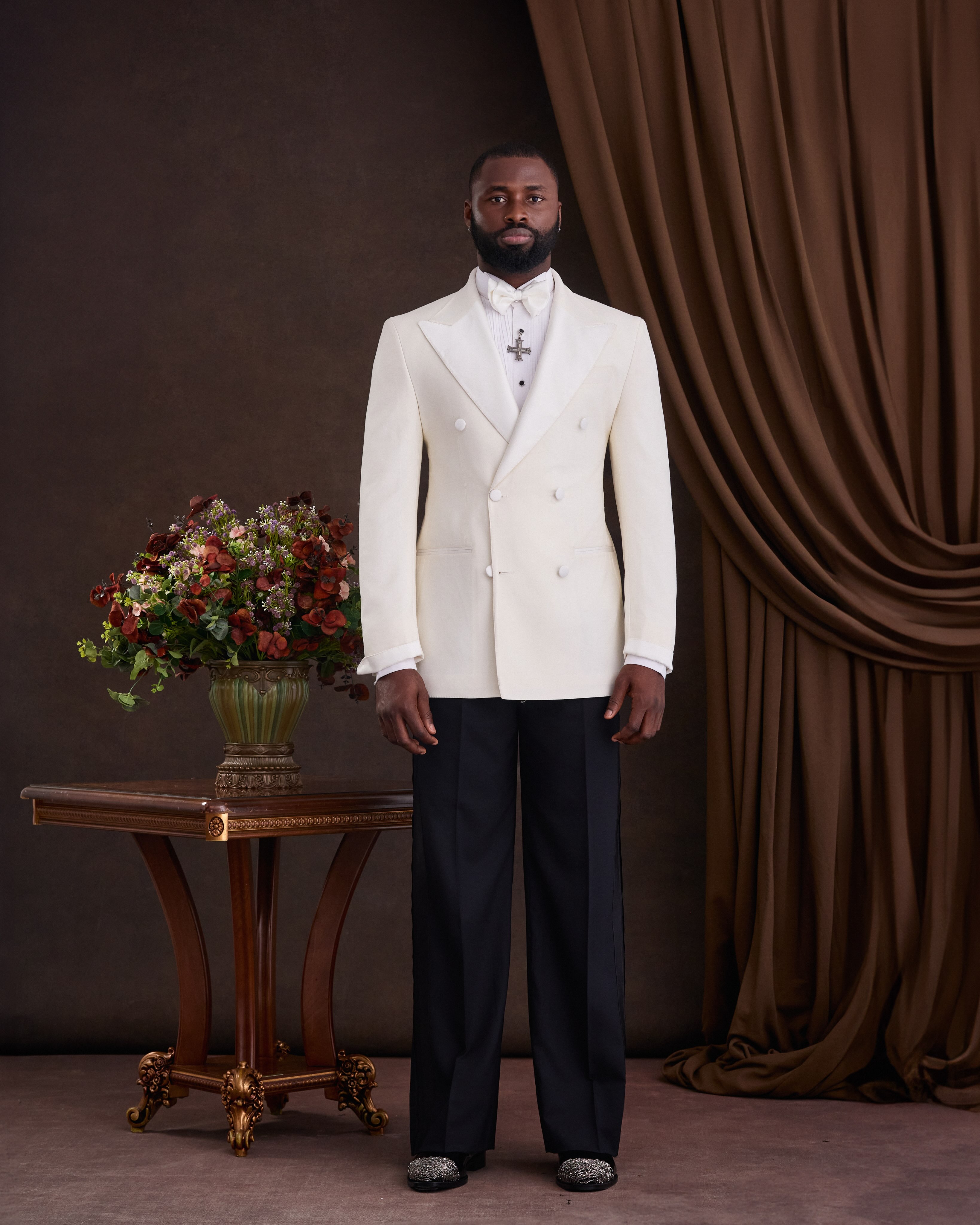 Buy Ivory White Double-Breasted Peak Lapel Suit | Deji & Kola Ivory White Double-Breasted Suit