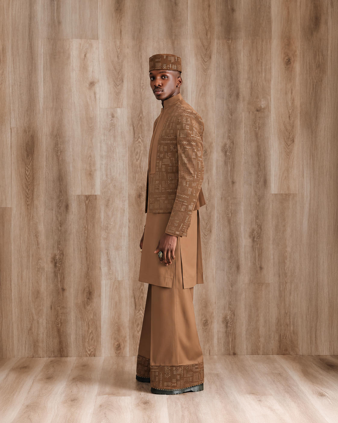 Shop Light Brown velvet jacket with kaftan - Deji & Kola A Light Brown velvet jacket with kaftan