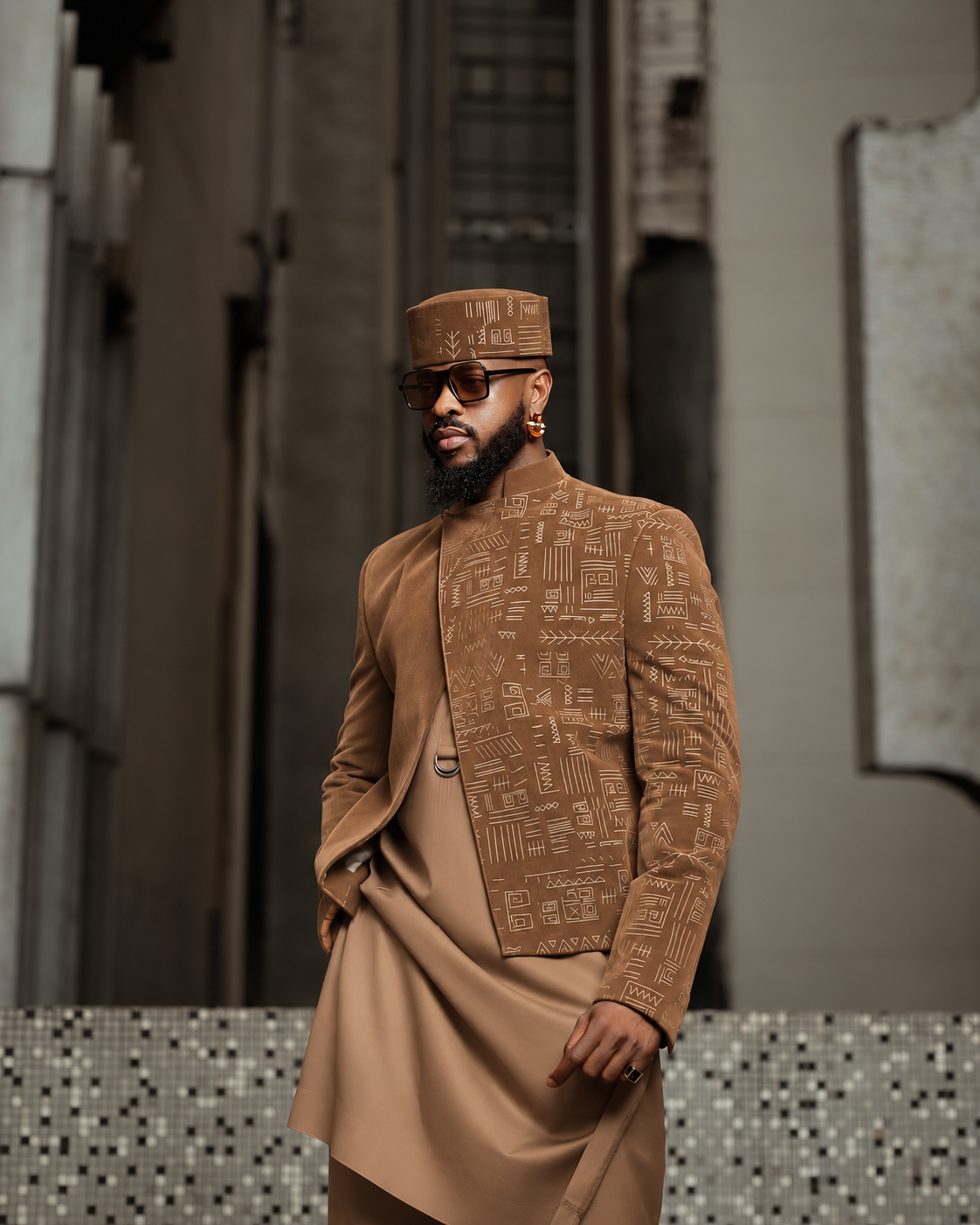 Shop Light Brown velvet jacket with kaftan - Deji & Kola A Light Brown velvet jacket with kaftan